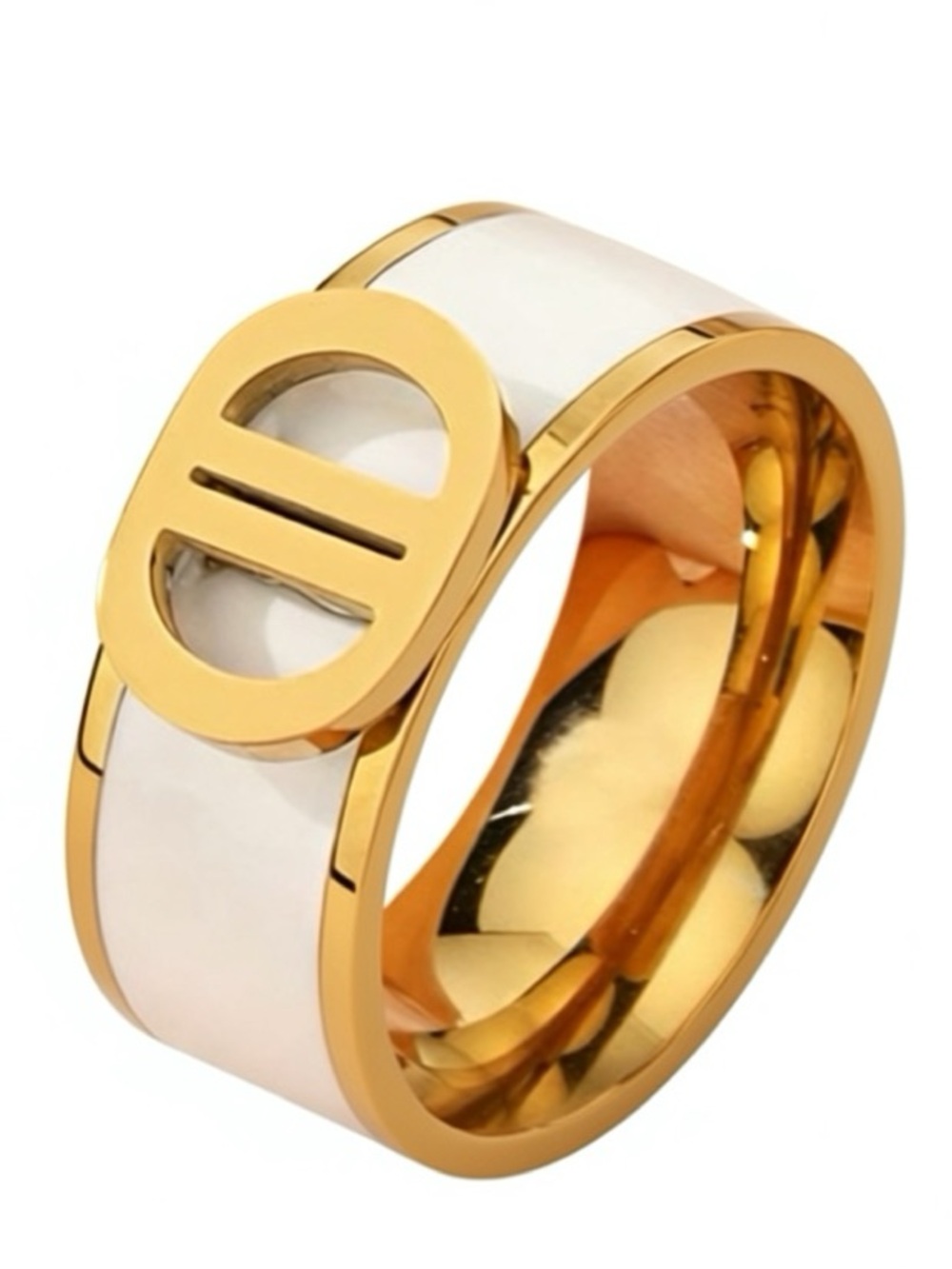 Gold & White Enamel Women’s Ring - Letter D Style